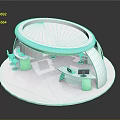 Modern White Circular Workstation Design With Green Accents Tables And Equipment