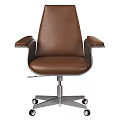 Modern Desk And Chair Set With Brown Leather Armrests Metal Base And Rolling Wheels