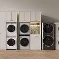 Modern Stackable Washing Machines In Different Colors With Cabinet Design 3d model