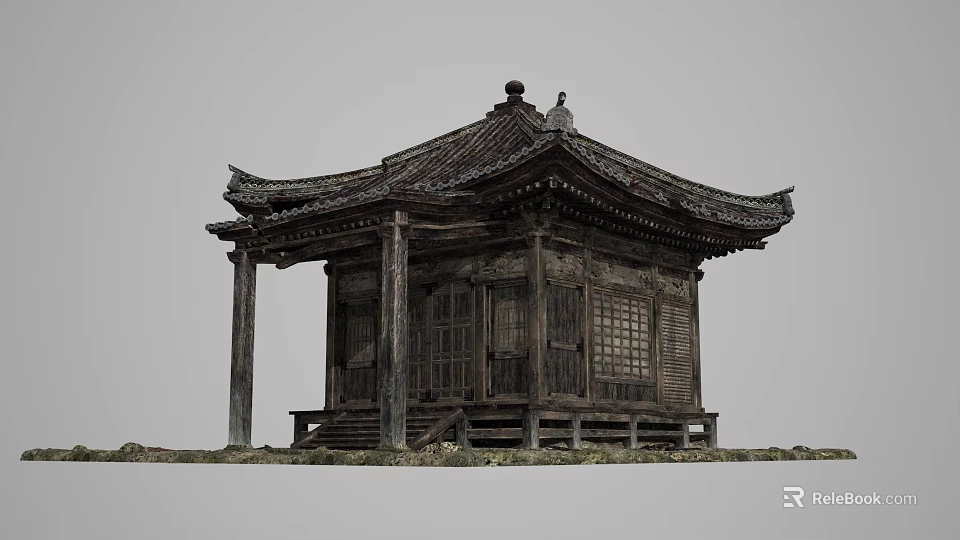 Traditional Wooden Ancient Architecture With Overhanging Eaves Tiled Roof And Lattice Windows 3d model 