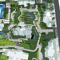 Contemporary Residential Community Landscape With Buildings Trees Lawns And Walkways