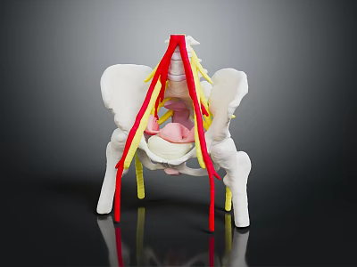 Human Limb Organ Anatomy Model Displaying Bone Structure Red Yellow Nerve Fibers 3d model