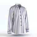 Long Sleeve Shirt With White Base And Blue Vertical Stripes Black Buttons And Chest Pocket