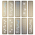 Various Modern Decorative Room Dividers With Golden Frames And Geometric Patterns 3d model
