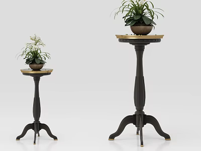 Stylish Wooden Plant Stands With Potted Greenery In Small And Tall Designs 3d model