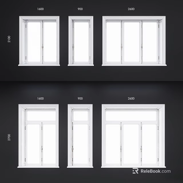 White Frame Casement Windows With Various Sizes And Structural Design Features 3d model 