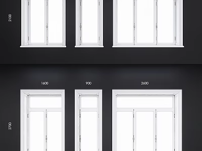 White Frame Casement Windows With Various Sizes And Structural Design Features 3d model