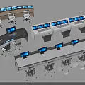 Professional Control Room Workstation Desk And Chair Set With Multiple Monitors 3d model