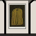 Yellow Pumpkin Artwork With Cracked Black Background Framed On White Wall 3d model