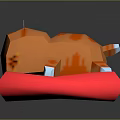 Pixel Art Orange Cat Lying On Red Star Shaped Cushion With Cute Facial Expression