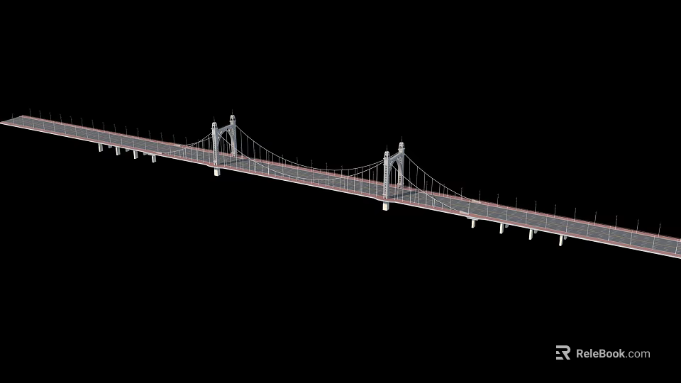 Modern Suspension Bridge Structure With Twin Towers And Long Span Cable Design 3d model 