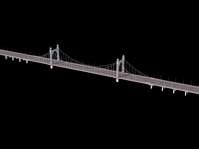 Modern Suspension Bridge Structure With Twin Towers And Long Span Cable Design 3d model