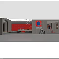 CARPOLY Art Paint Exhibition Space With Red Wall Logo And Reception Area