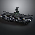 Detailed Large Water Vessel Warship with Turrets Superstructure and Flight Deck Design