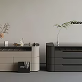 Modern Poliform Dressers in Light and Dark Gray with Vase Plant and Handbag Decorations