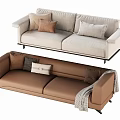Modern Two-Seater Sofas in Beige and Brown with Pillows and Blanket 3d model