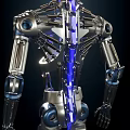 Smart Machine With Metallic Skeleton And Blue Glowing Elements In Humanoid Form 3d model