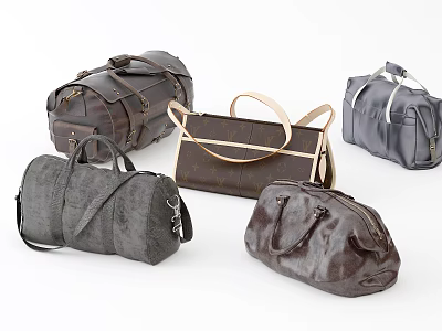 Various Stylish Bags Collection With Leather Fabric Materials Brown Gray Colors And Handheld Designs 3d model