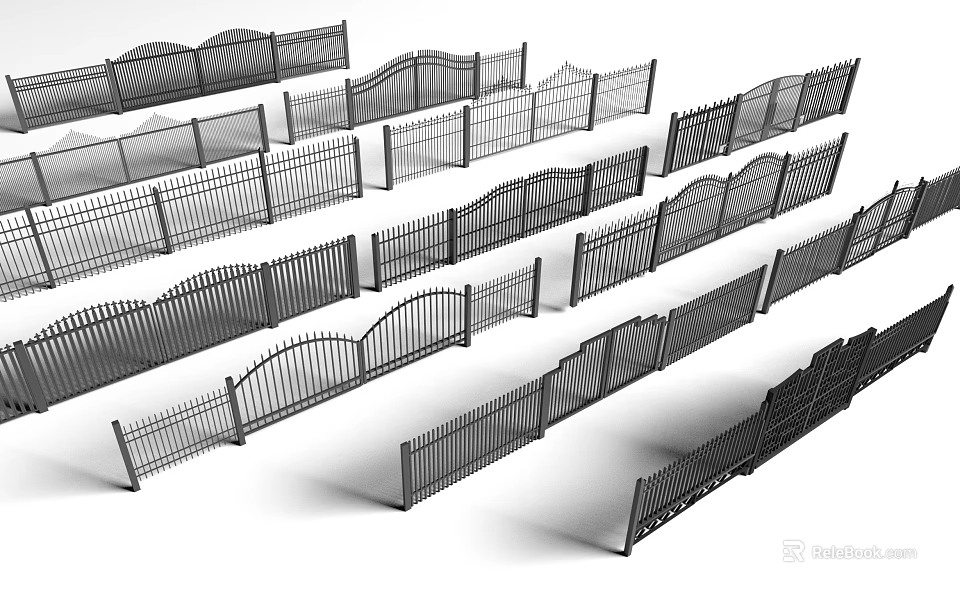 Various Styles Of Black Metal Fences With Wrought Iron Design Collection 3d model 