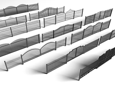 Various Styles Of Black Metal Fences With Wrought Iron Design Collection 3d model