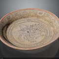 Traditional Pink And Beige Carved Circular Plate With Central Design And Decorative Edges