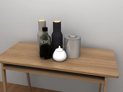 Modern Decorative Ornament Set With Black Gray White Bottles On Wooden Table 3d model