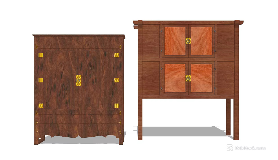 Traditional Wooden Entryway And Side Cabinet With Gold Accents And Wood Grain Design 3d model 
