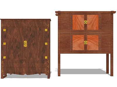 Traditional Wooden Entryway And Side Cabinet With Gold Accents And Wood Grain Design 3d model
