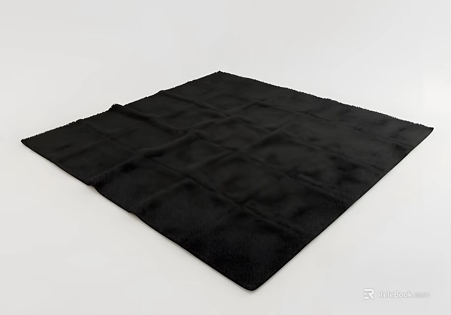 Black Square Plush Rug with Soft Texture and Solid Color Design 3d model