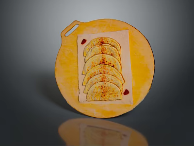 Golden Brown Tortillas Sliced On Yellow Wooden Board With Red Dots 3d model