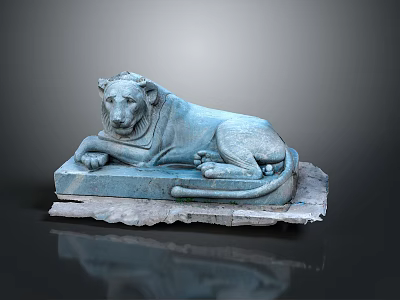 Reclining Blue Lion Statue With Detailed Stone Base And Lifelike Features 3d model