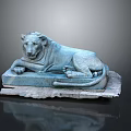 Reclining Blue Lion Statue With Detailed Stone Base And Lifelike Features