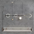 Modern Pendant Lights With Circular Rings Spherical Bulbs And Linear Bar Against Gray Wall