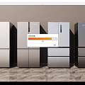 Stylish Modern Multi Door Refrigerators in Silver Gray Displayed Side by Side 3d model
