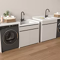 Modern Laundry Cabinet Design With Washing Machine Sink Faucet And Storage Baskets