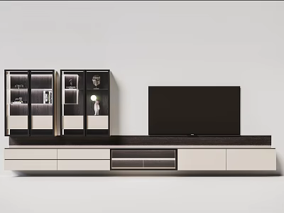 Modern TV Stand with Sleek Design Glass Door Cabinets and TV on Top 3d model