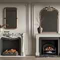 Decorative Fireplaces With Mirrors Vases Dried Branches Wood Logs And Burning Fire
