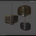 Modern Chinese Lantern Chandeliers with Wooden Frame and Translucent Fabric Shades