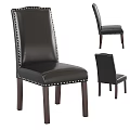 Black Leather Single Chair With Studded Decoration And Solid Wooden Legs Design Style