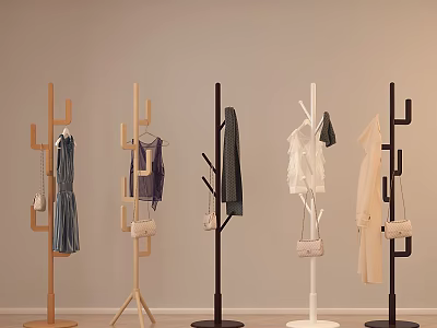 Modern Coat Racks with Various Designs Wooden Black White Colors Hanging Clothes and Bags 3d model