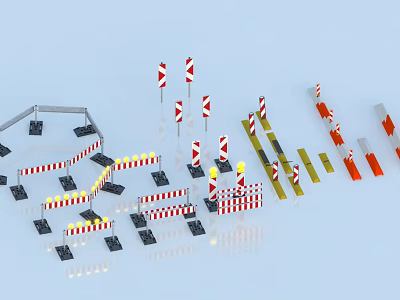High Visibility Road Facilities Including Traffic Cones Barriers Warning Signs Construction Markers With Reflective Strips 3d model