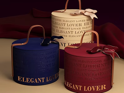 Blue Red Beige Elegant Gift Boxes With Leather Handles Bowknots And Elegant Lover Text 3d model