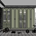 Green Wardrobe With Glass Doors Holding Neatly Arranged Clothes In Modern Room