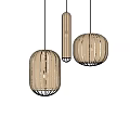 Modern Pendant Lights With Cylindrical And Round Design And Woven Shade In White Background
