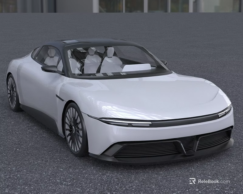 White Streamlined Electric Sports Car With Modern Front Grille And Large Wheels 3d model 