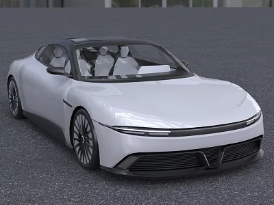 White Streamlined Electric Sports Car With Modern Front Grille And Large Wheels 3d model