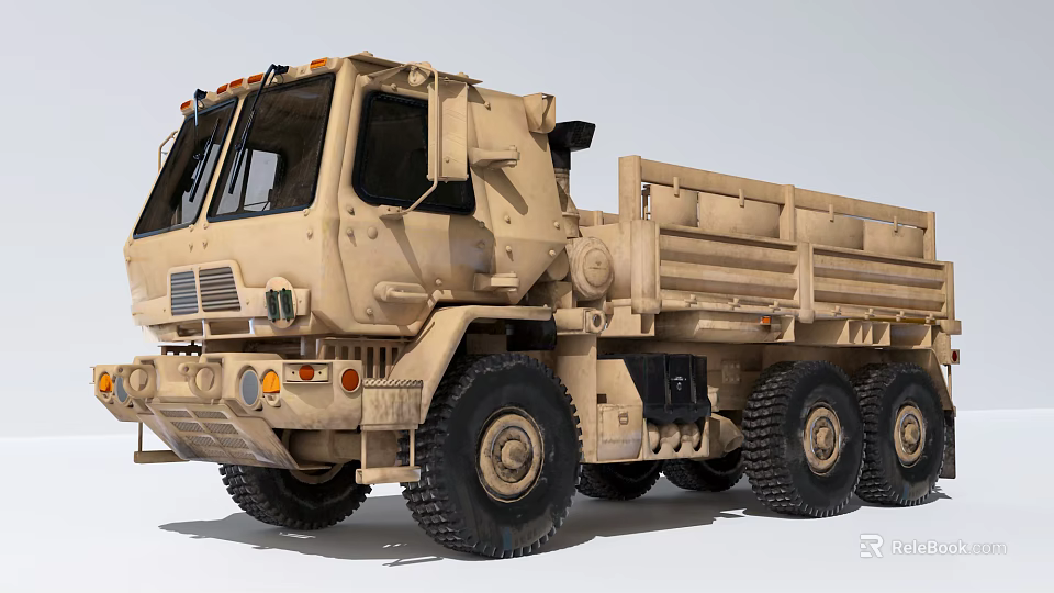 Heavy Duty Military Style Functional Vehicle With Multi Wheel Drive And Open Cargo Bed 3d model 