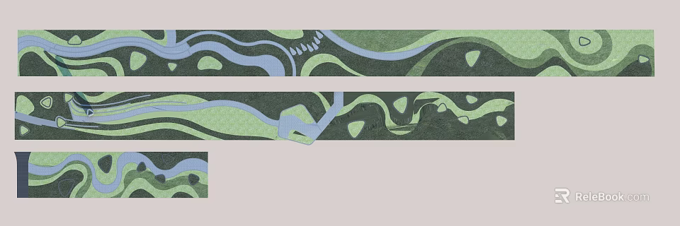Modern Artistic Room Divider With Abstract Green Blue Wavy Patterns Design 3d model 
