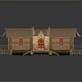 Traditional Wooden House With Thatched Roof Red Windows And Wooden Steps