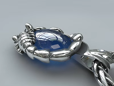 Silver Jewelry Pendant With Blue Gemstone Intricate Claw Setting And Twisted Metal Chain 3d model
